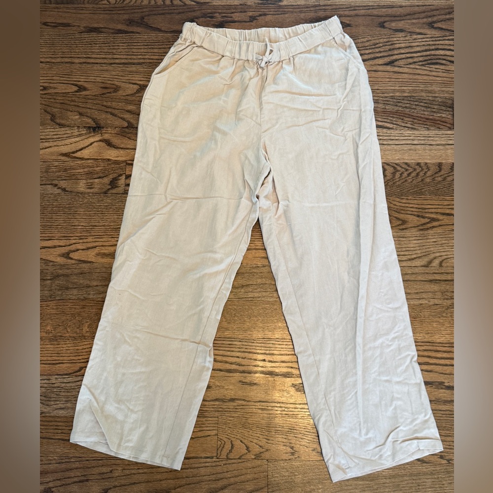 Chartou Khaki Wide-Leg Drawstring Pants – Size Large, Casual Relaxed Fit